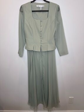 Vtg Alfred Sung sagw green button sheer sleeve bottom dress top size 6